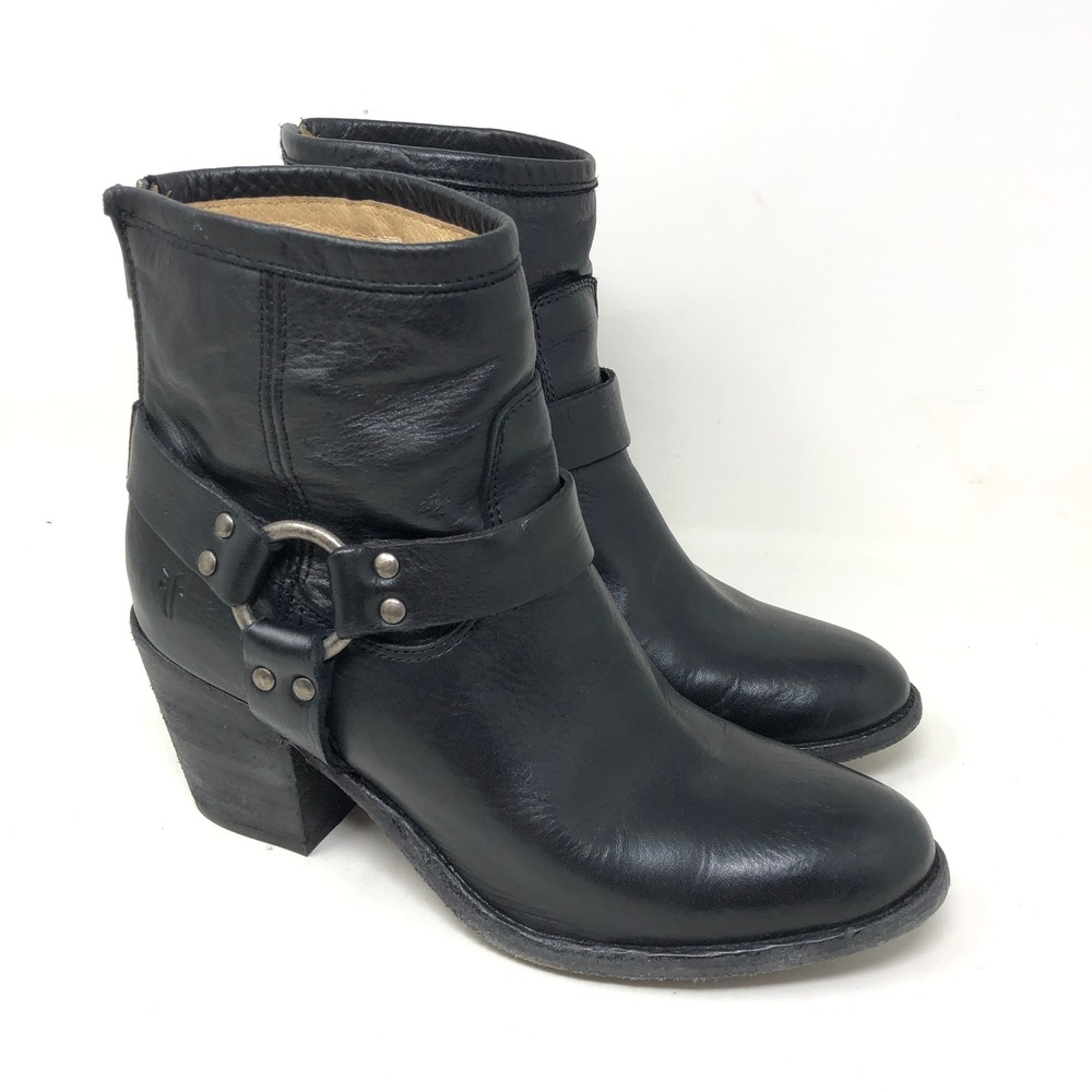 Frye Womens 9 Harness Ankle Boot Black Leather Block Heel Tabitha Made in Mexico